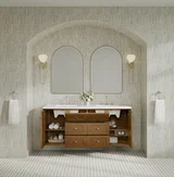Laurent 60" Double Vanity, Honey Oak w/ 3 CM White Zeus Silestone Top