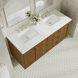 Laurent 60" Double Vanity, Honey Oak w/ 3 CM White Zeus Silestone Top