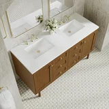 Laurent 60" Double Vanity, Honey Oak w/ 3 CM White Zeus Silestone Top
