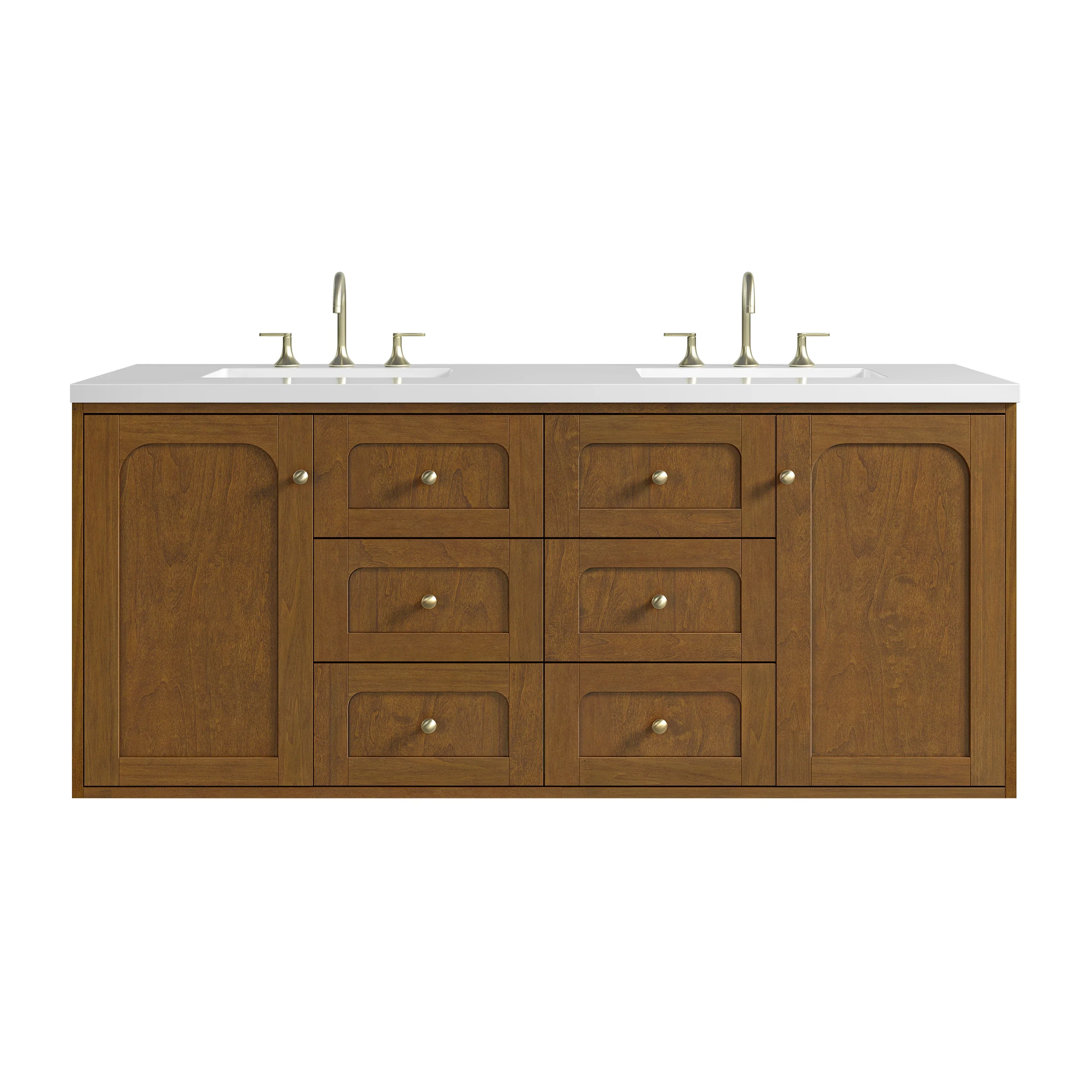 Laurent 60" Double Vanity, Honey Oak w/ 3 CM White Zeus Silestone Top