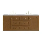 Laurent 60" Double Vanity, Honey Oak w/ 3 CM White Zeus Silestone Top