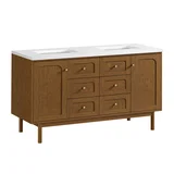 Laurent 60" Double Vanity, Honey Oak w/ 3 CM White Zeus Silestone Top