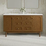 Laurent 60" Double Vanity, Honey Oak w/ 3 CM White Zeus Silestone Top