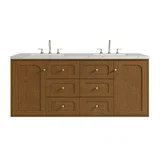 Laurent 60" Double Vanity, Honey Oak w/ 3 CM Ethereal Noctis Silestone Top w/FreePower Wireless Charger