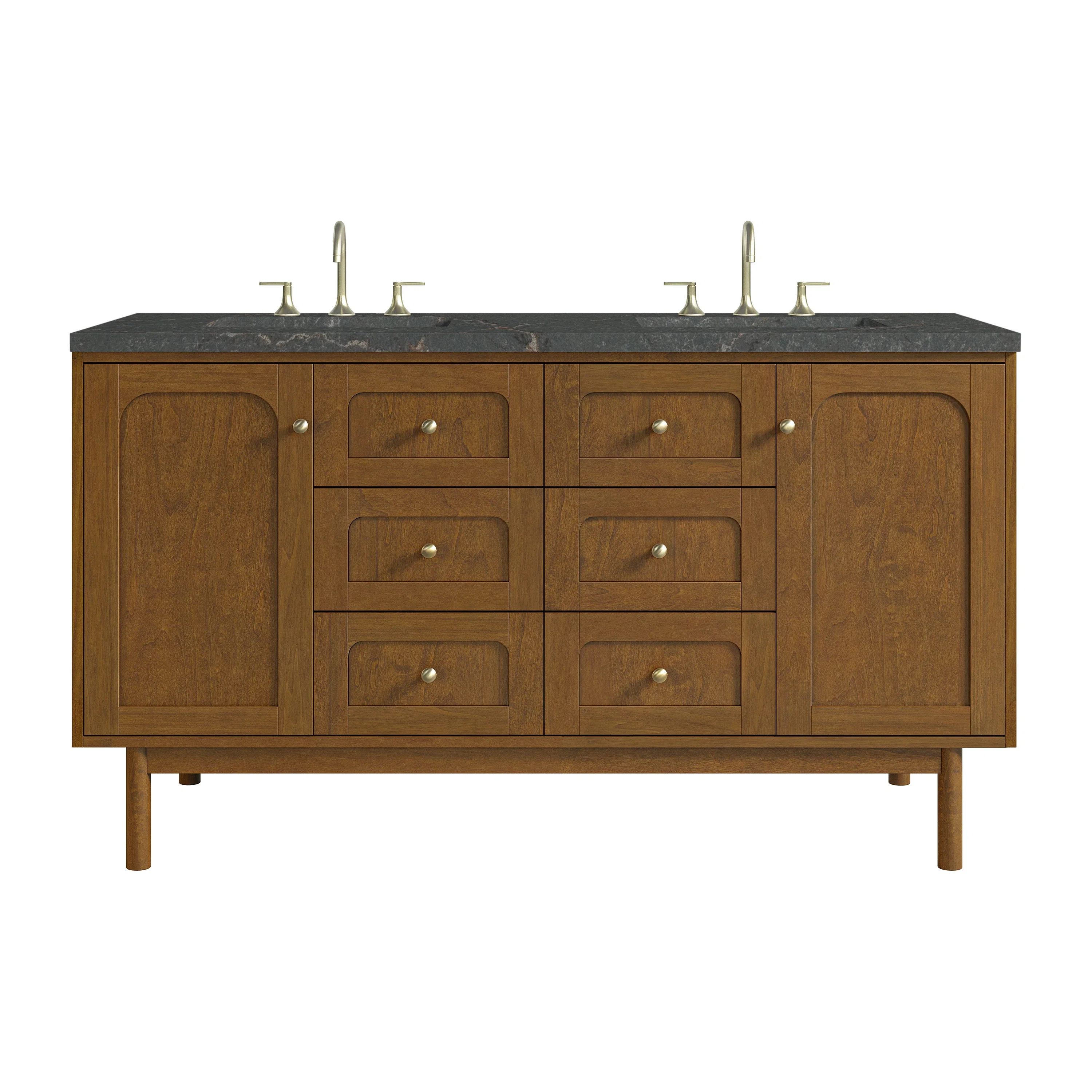 Laurent 60" Double Vanity, Honey Oak w/ 3 CM Parisien Bleu Silestone Top w/FreePower Wireless Charger