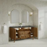 Laurent 60" Double Vanity, Honey Oak w/ 3 CM Parisien Bleu Silestone Top w/FreePower Wireless Charger