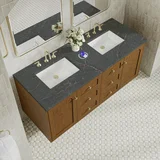 Laurent 60" Double Vanity, Honey Oak w/ 3 CM Parisien Bleu Silestone Top w/FreePower Wireless Charger