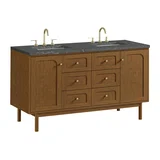 Laurent 60" Double Vanity, Honey Oak w/ 3 CM Parisien Bleu Silestone Top w/FreePower Wireless Charger