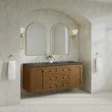 Laurent 60" Double Vanity, Honey Oak w/ 3 CM Parisien Bleu Silestone Top w/FreePower Wireless Charger