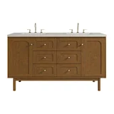 Laurent 60" Double Vanity, Honey Oak w/ 3 CM Siberian Silestone Top w/FreePower Wireless Charger