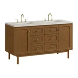 Laurent 60" Double Vanity, Honey Oak w/ 3 CM Siberian Silestone Top w/FreePower Wireless Charger