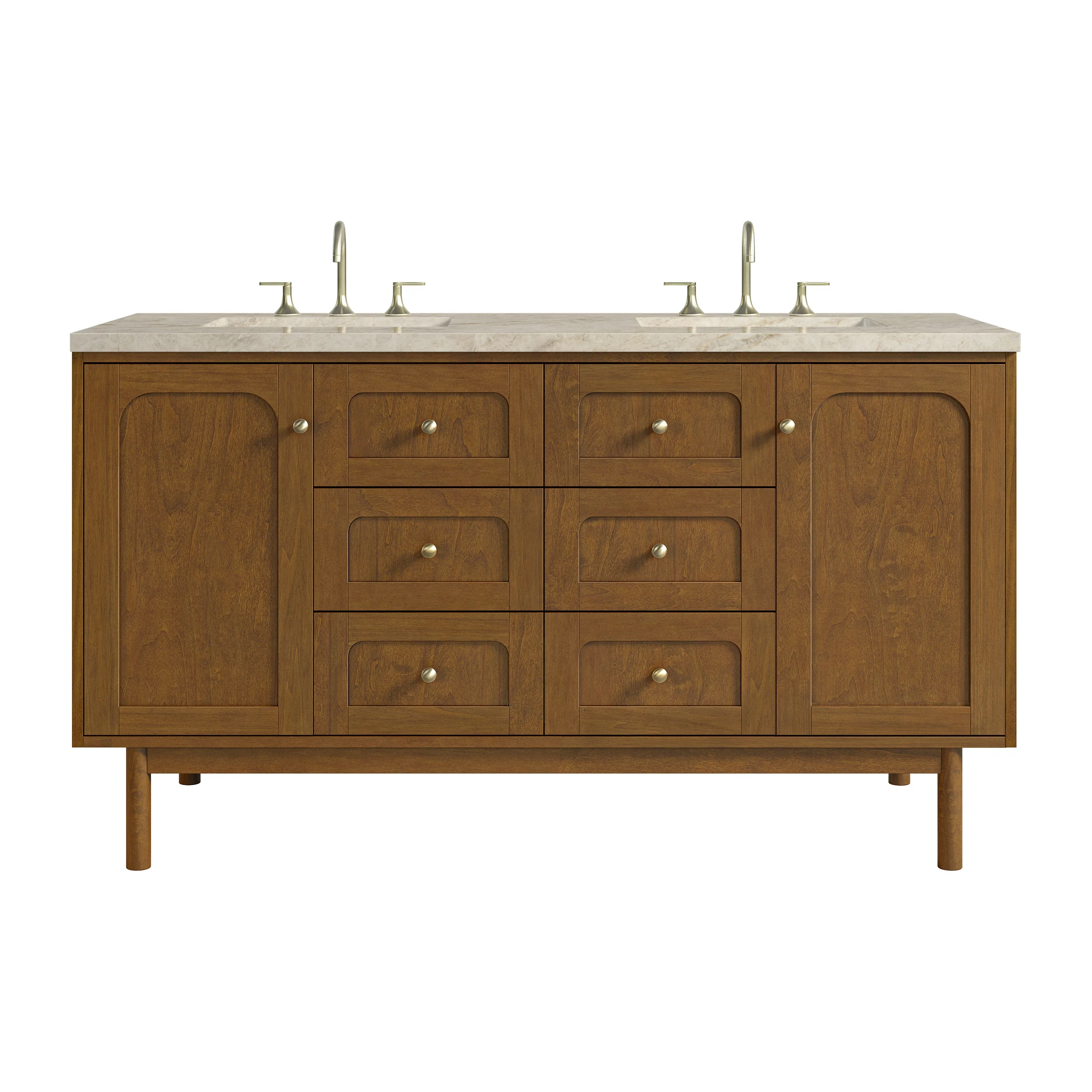 Laurent 60" Double Vanity, Honey Oak w/ 3 CM Tajnar Eclos Top w/FreePower Wireless Charger