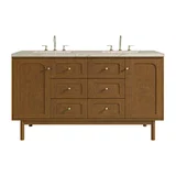 Laurent 60" Double Vanity, Honey Oak w/ 3 CM Tajnar Eclos Top w/FreePower Wireless Charger