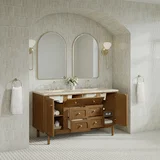 Laurent 60" Double Vanity, Honey Oak w/ 3 CM Tajnar Eclos Top w/FreePower Wireless Charger