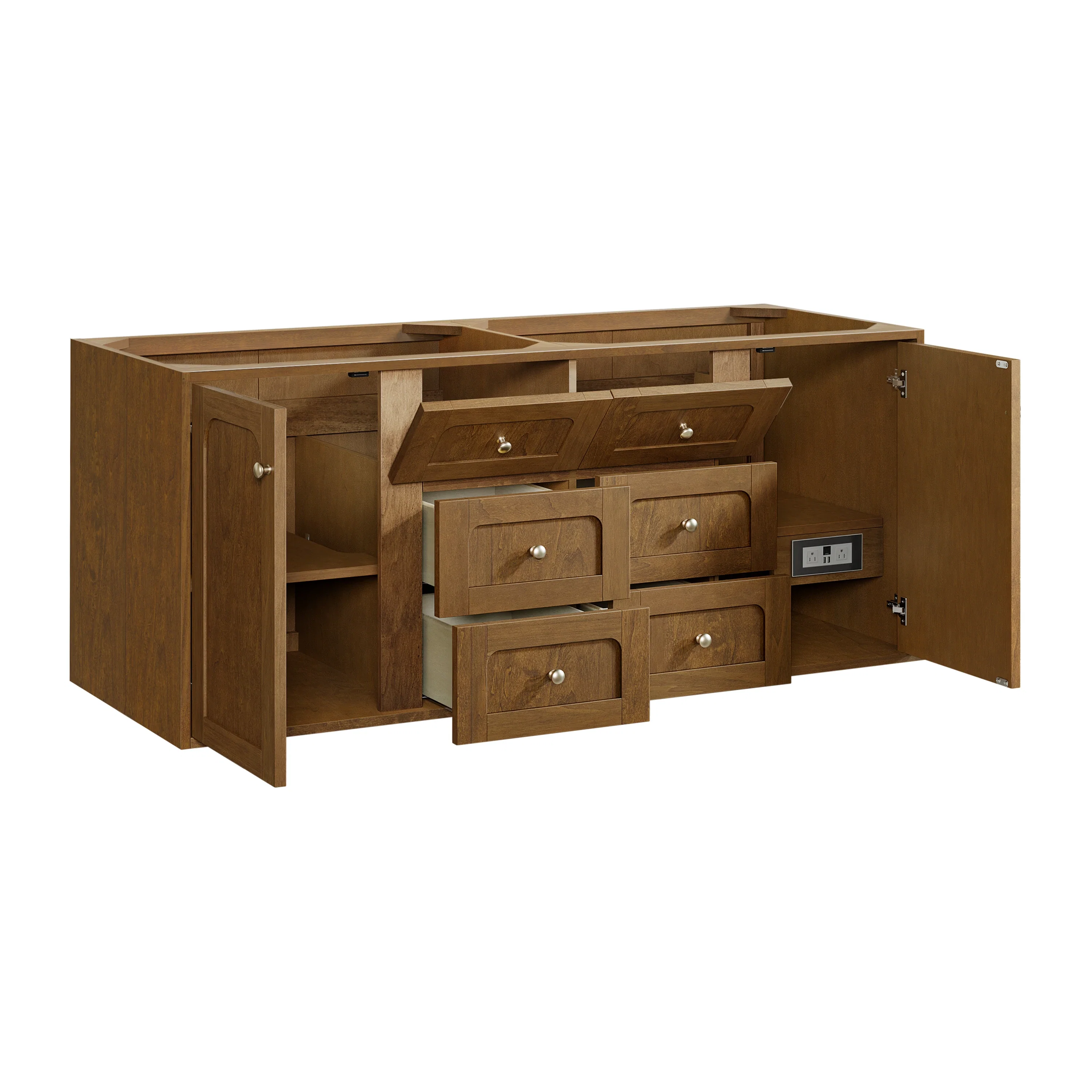 Laurent 60" Double Vanity, Honey Oak w/ 3 CM Tajnar Eclos Top w/FreePower Wireless Charger