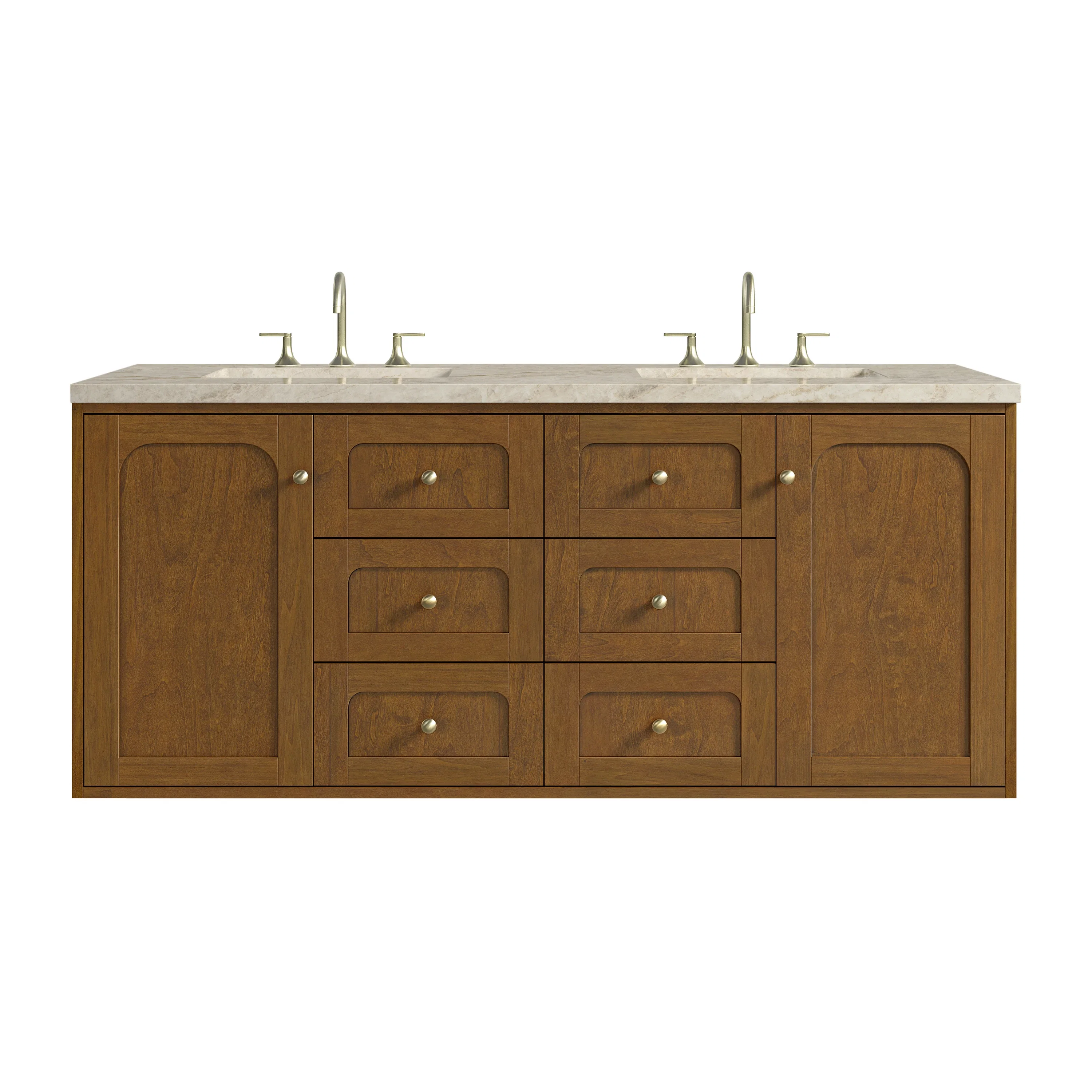 Laurent 60" Double Vanity, Honey Oak w/ 3 CM Tajnar Eclos Top w/FreePower Wireless Charger