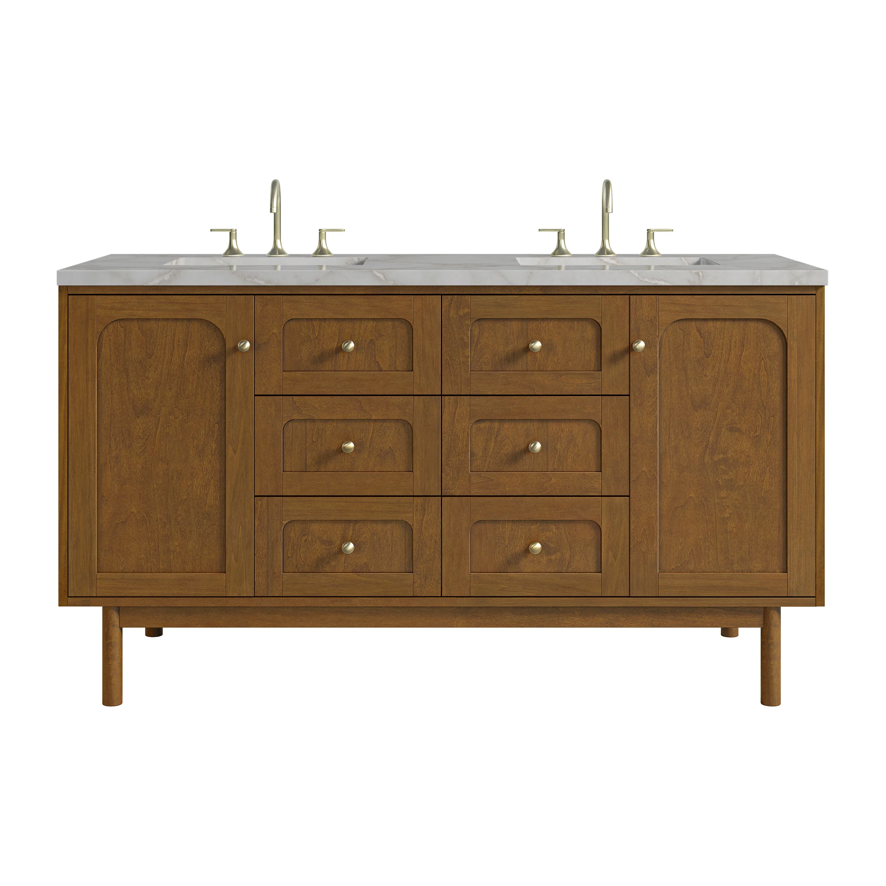 Laurent 60" Double Vanity, Honey Oak w/ 3 CM Victorian Silver Silestone Top w/FreePower Wireless Charger
