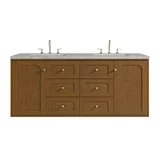 Laurent 60" Double Vanity, Honey Oak w/ 3 CM Victorian Silver Silestone Top w/FreePower Wireless Charger