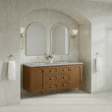 Laurent 60" Double Vanity, Honey Oak w/ 3 CM Victorian Silver Silestone Top w/FreePower Wireless Charger