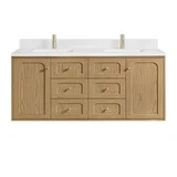 Laurent 60" Double Vanity, Light Natural Oak, w/ Single Hole 3 CM White Zeus Quartz Top & Backsplash