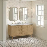 Laurent 60" Double Vanity, Light Natural Oak, w/ 3 CM Carrara Marble Top