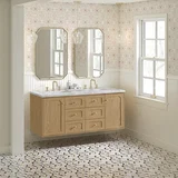 Laurent 60" Double Vanity, Light Natural Oak, w/ 3 CM Carrara Marble Top