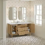 Laurent 60" Double Vanity, Light Natural Oak, w/ 3 CM Carrara Marble Top