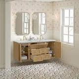 Laurent 60" Double Vanity, Light Natural Oak, w/ 3 CM Carrara Marble Top