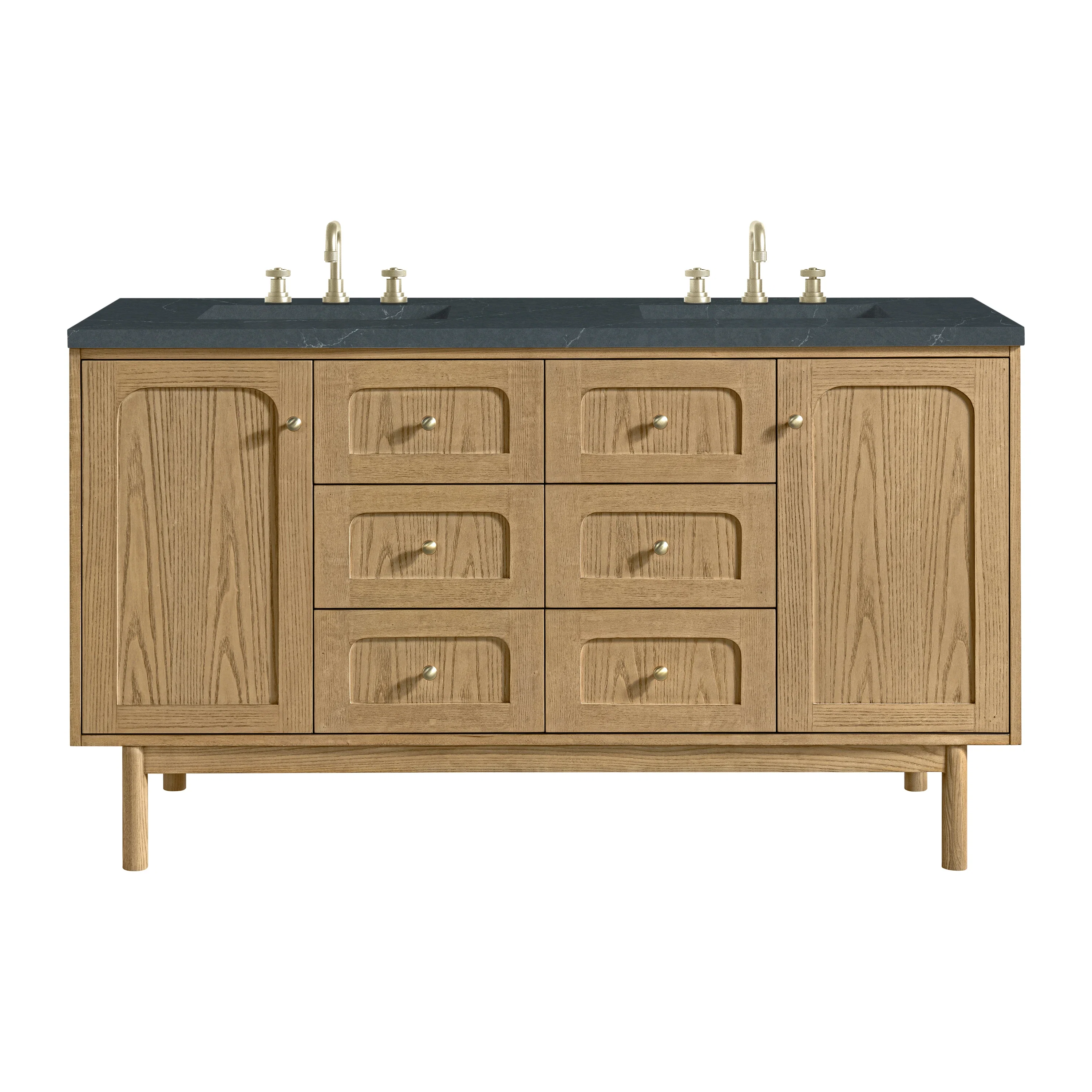 Laurent 60" Double Vanity, Light Natural Oak, w/ 3 CM Charcoal Soapstone Quartz Top