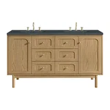Laurent 60" Double Vanity, Light Natural Oak, w/ 3 CM Charcoal Soapstone Quartz Top
