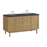 Laurent 60" Double Vanity, Light Natural Oak, w/ 3 CM Charcoal Soapstone Quartz Top