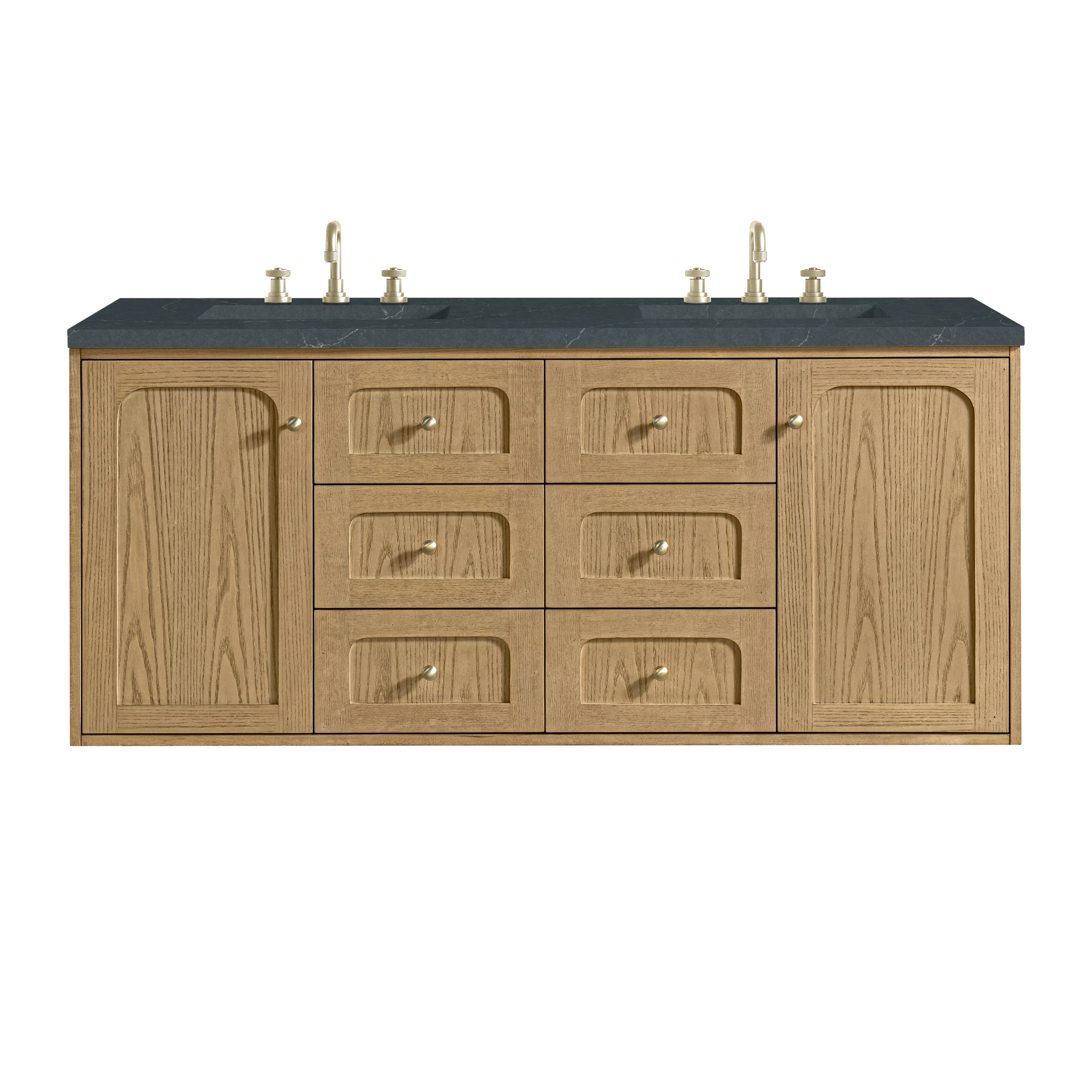 Laurent 60" Double Vanity, Light Natural Oak, w/ 3 CM Charcoal Soapstone Quartz Top