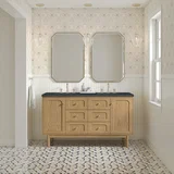 Laurent 60" Double Vanity, Light Natural Oak, w/ 3 CM Charcoal Soapstone Quartz Top