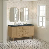 Laurent 60" Double Vanity, Light Natural Oak, w/ 3 CM Charcoal Soapstone Quartz Top