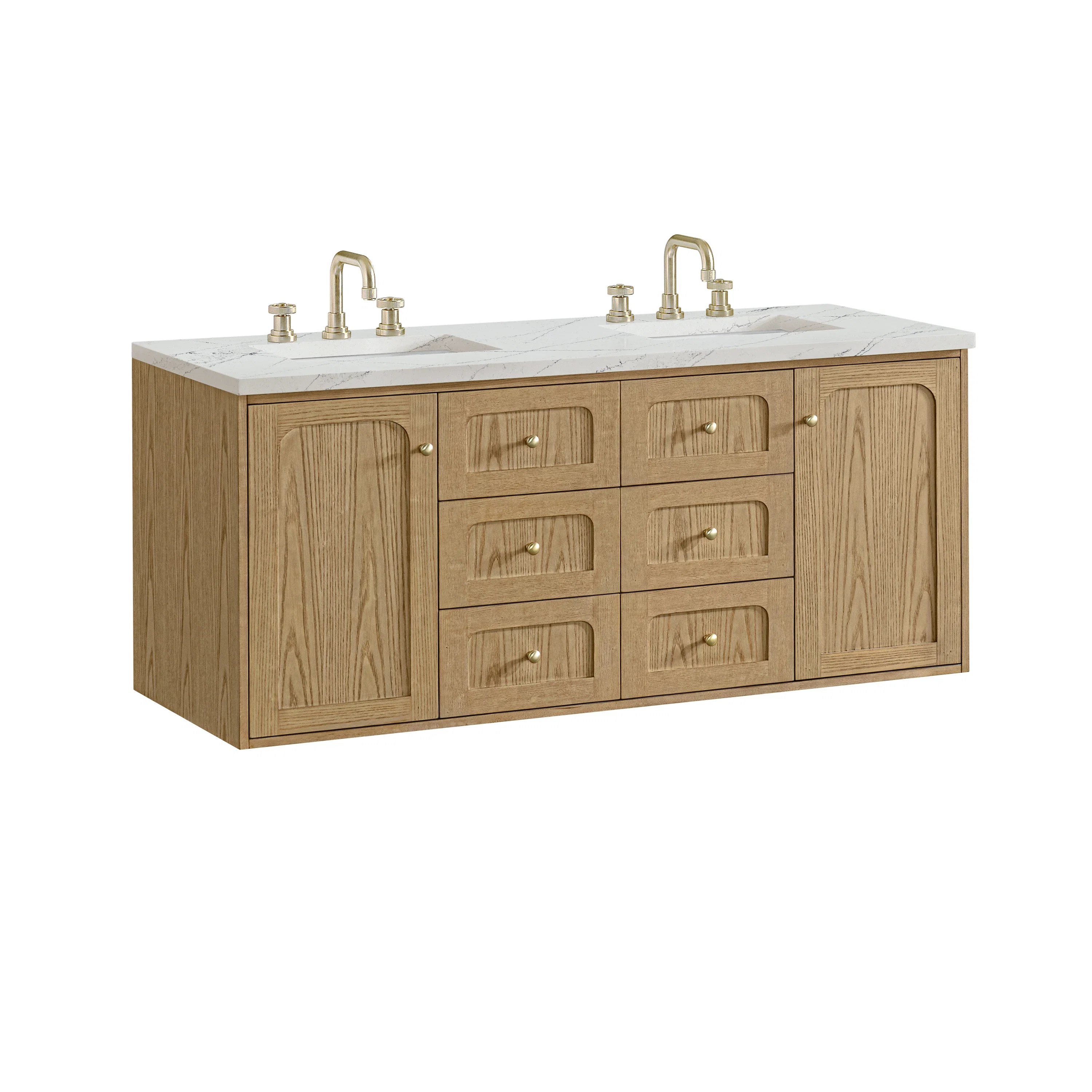 Laurent 60" Double Vanity, Light Natural Oak, w/ 3 CM Ethereal Noctis Quartz Top