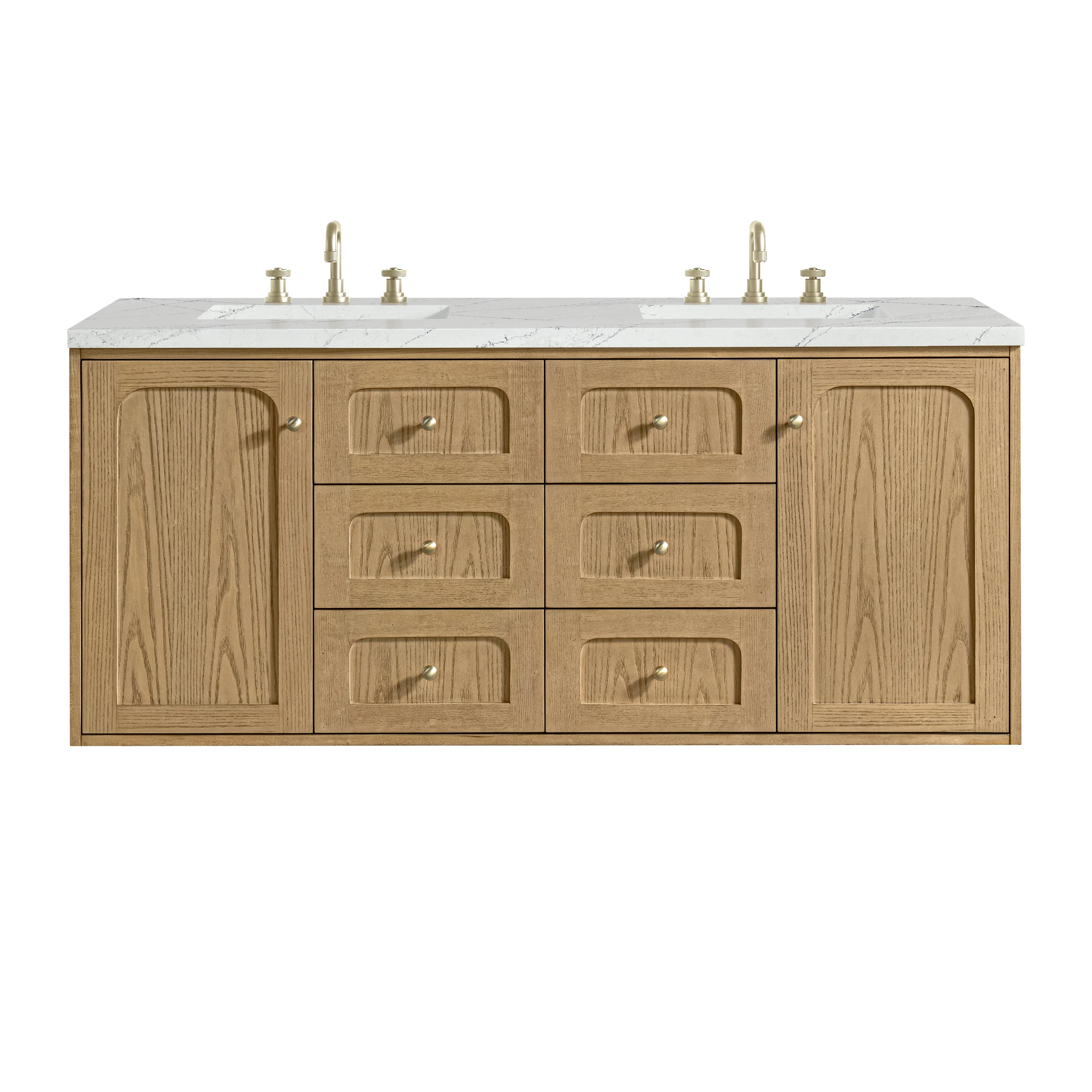 Laurent 60" Double Vanity, Light Natural Oak, w/ 3 CM Ethereal Noctis Quartz Top