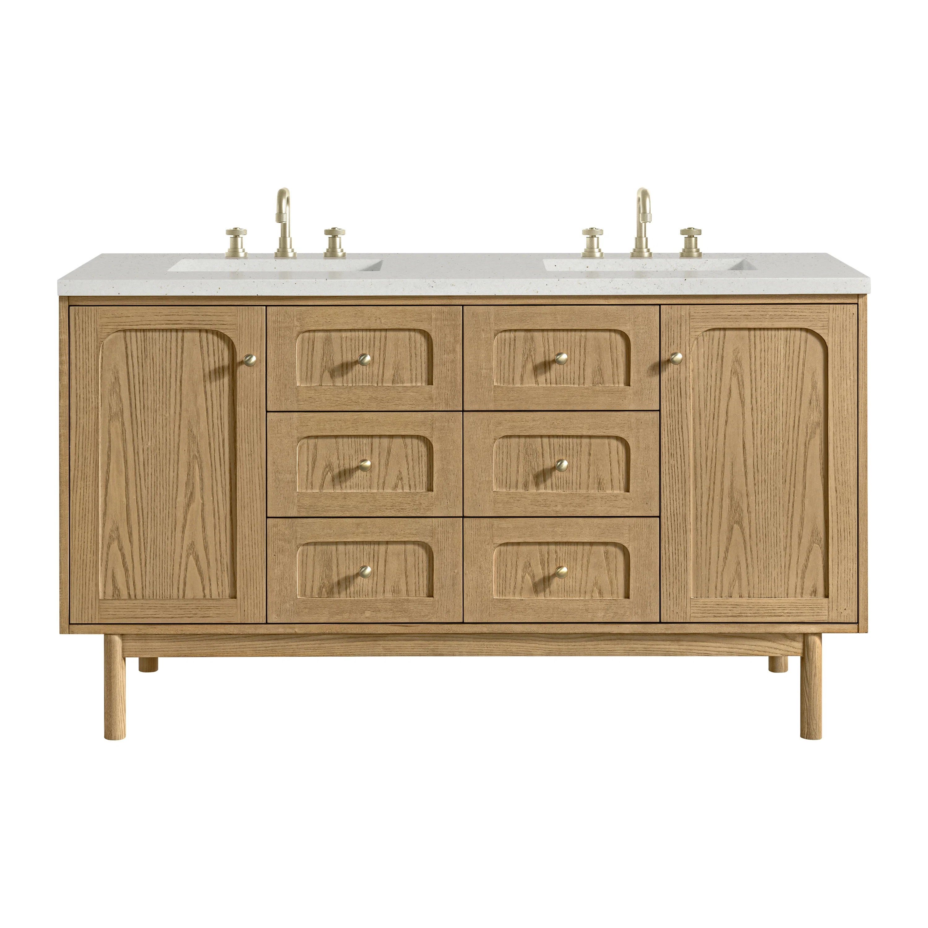 Laurent 60" Double Vanity, Light Natural Oak, w/ 3 CM Lime Delight Quartz Top