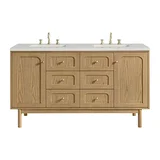 Laurent 60" Double Vanity, Light Natural Oak, w/ 3 CM Lime Delight Quartz Top