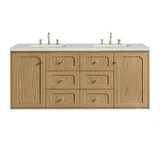 Laurent 60" Double Vanity, Light Natural Oak, w/ 3 CM Lime Delight Quartz Top