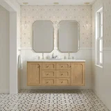 Laurent 60" Double Vanity, Light Natural Oak, w/ 3 CM Lime Delight Quartz Top