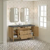 Laurent 60" Double Vanity, Light Natural Oak, w/ 3 CM Parisien Bleu Quartz Top