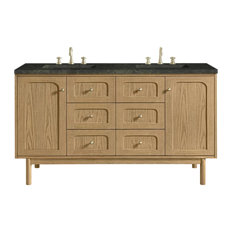 Laurent 60" Double Vanity, Light Natural Oak, w/ 3 CM Phantome Eclos Top