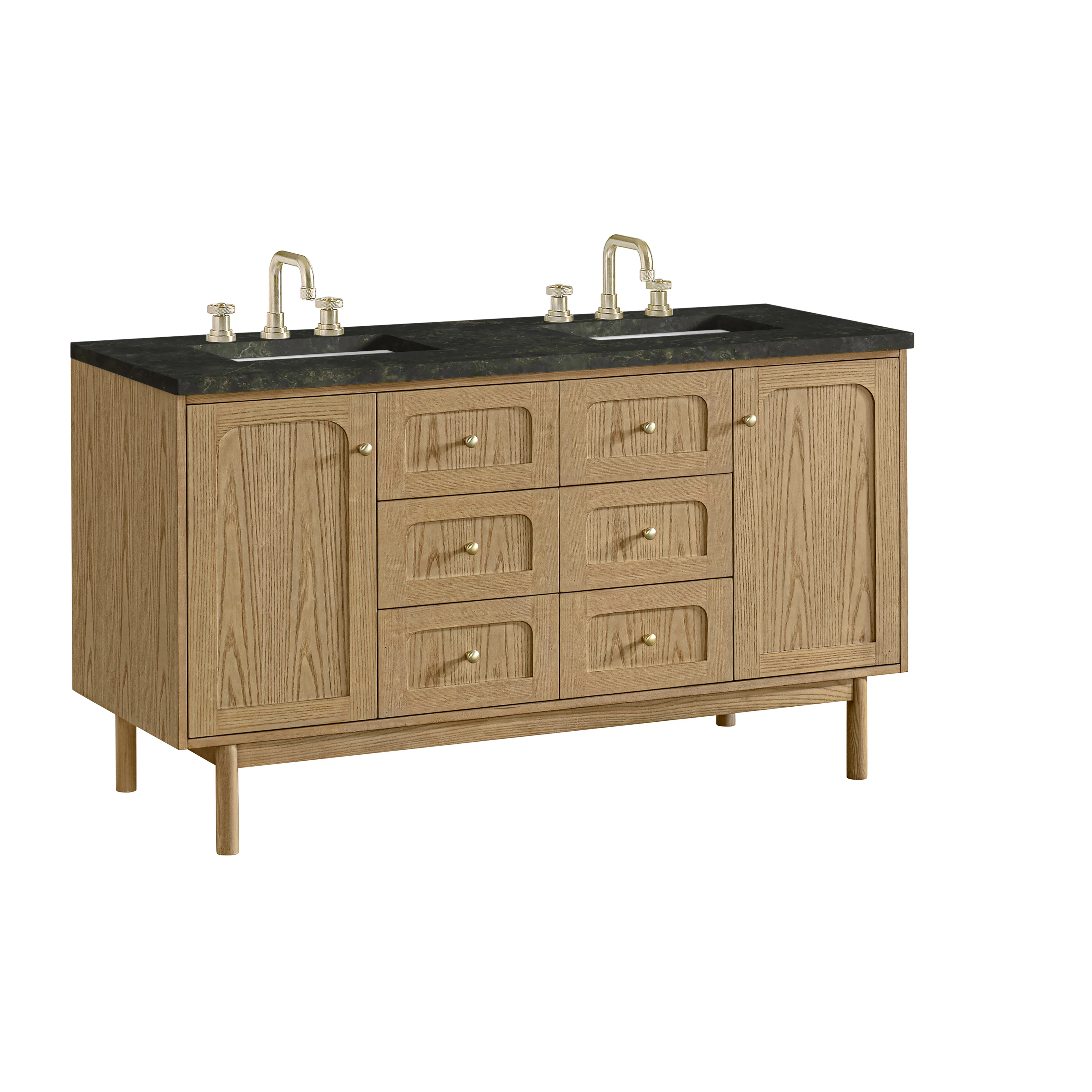 Laurent 60" Double Vanity, Light Natural Oak, w/ 3 CM Phantome Eclos Top