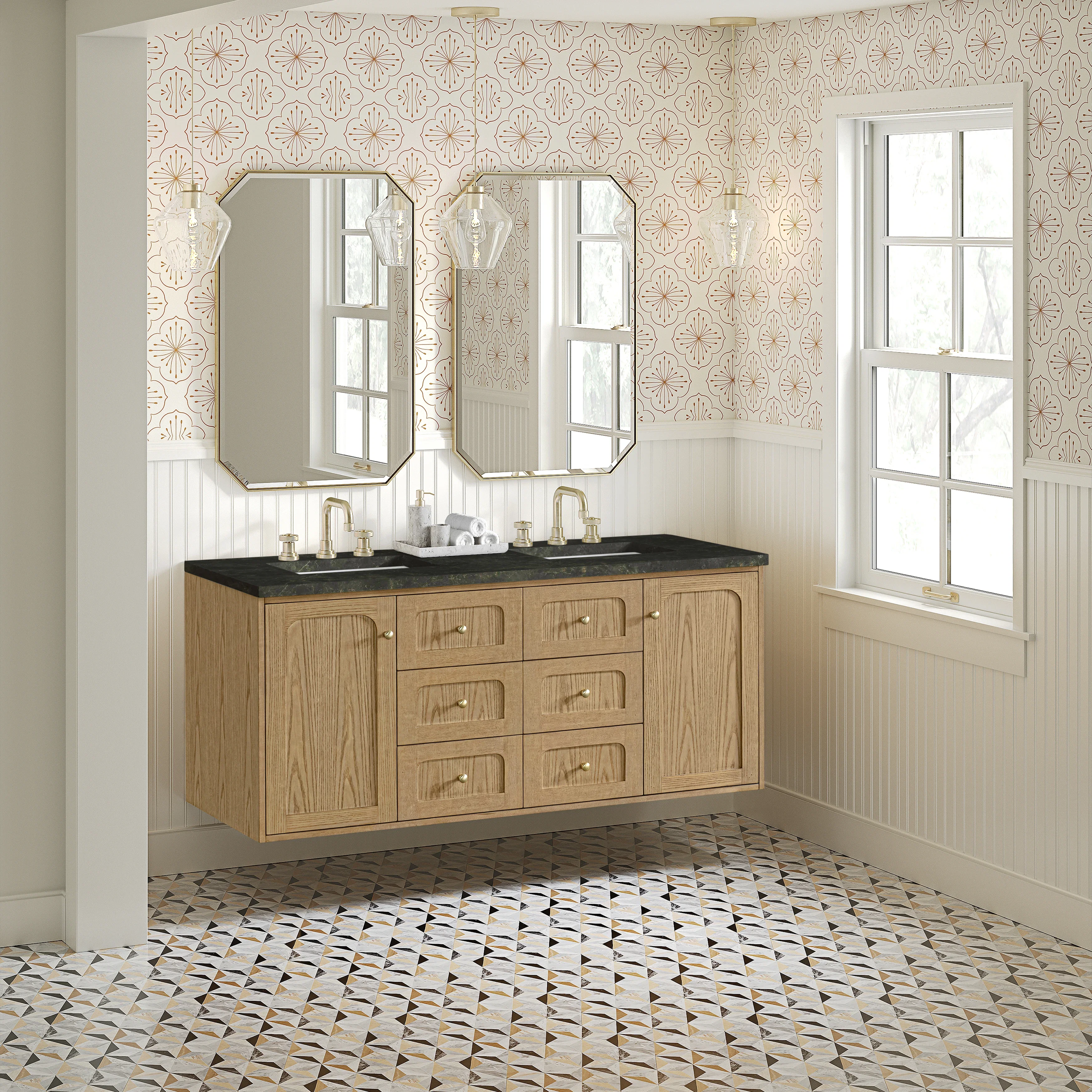 Laurent 60" Double Vanity, Light Natural Oak, w/ 3 CM Phantome Eclos Top