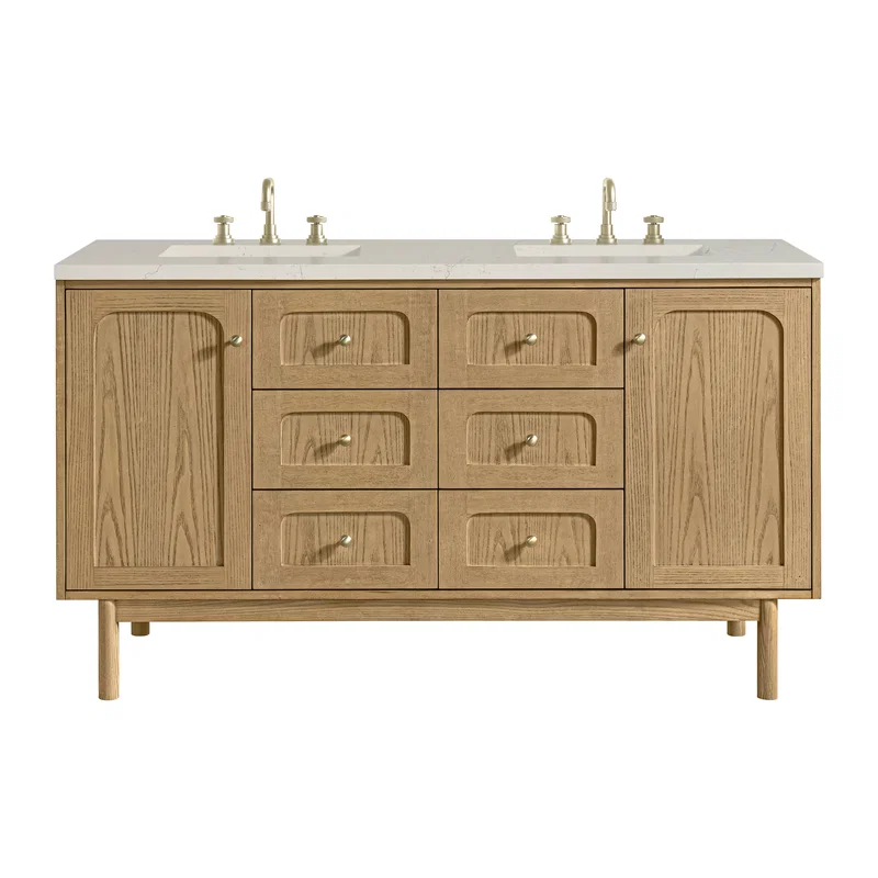Laurent 60" Double Vanity, Light Natural Oak, w/ 3 CM Siberian Silestone Top