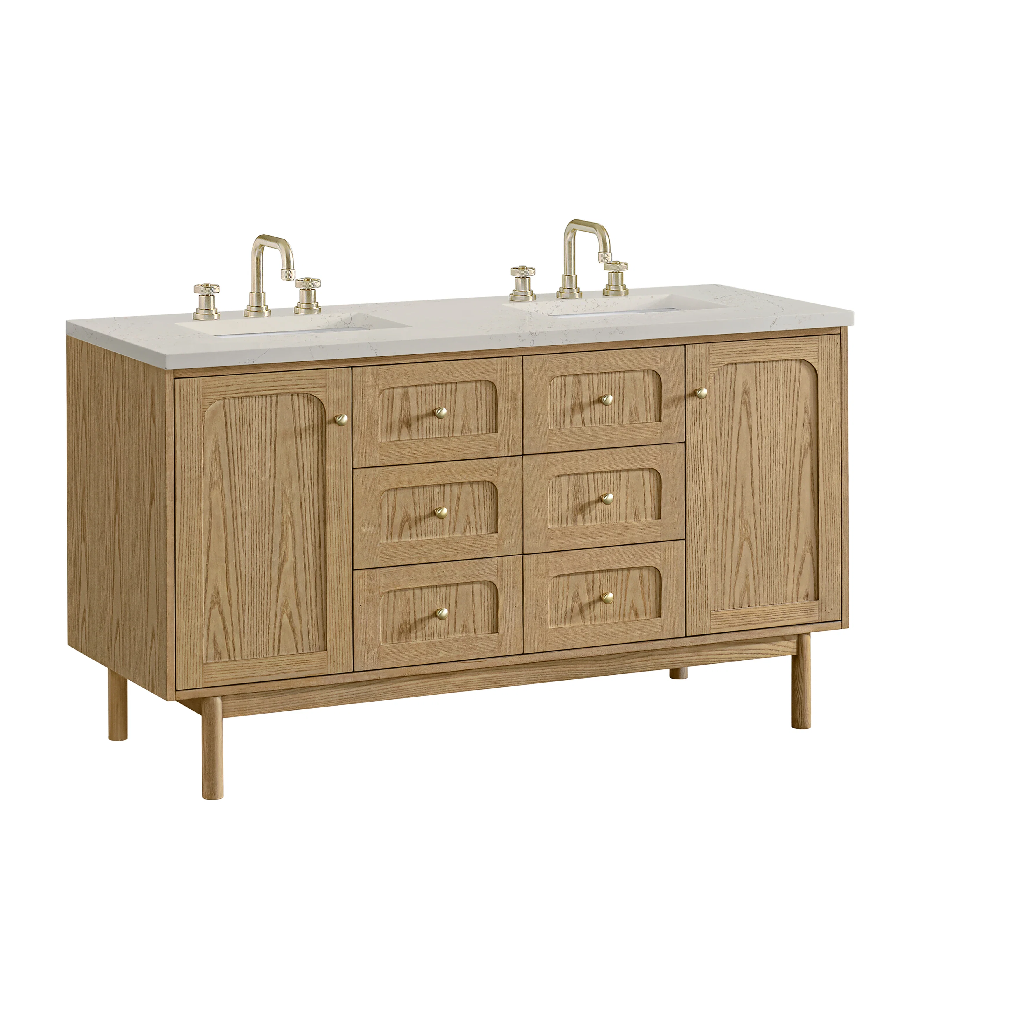 Laurent 60" Double Vanity, Light Natural Oak, w/ 3 CM Siberian Silestone Top