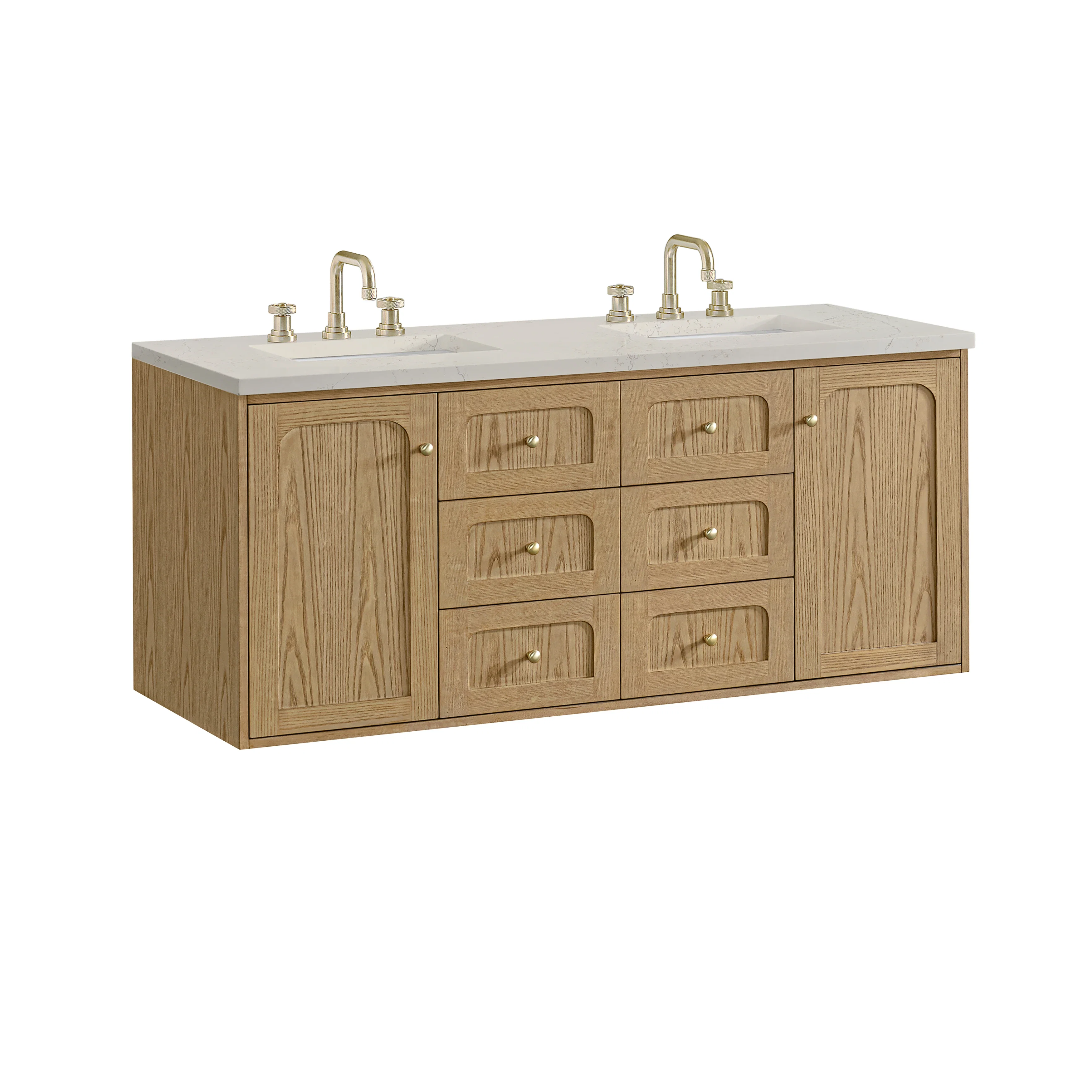 Laurent 60" Double Vanity, Light Natural Oak, w/ 3 CM Siberian Silestone Top