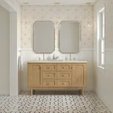 Laurent 60" Double Vanity, Light Natural Oak, w/ 3 CM Siberian Silestone Top