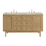 Laurent 60" Double Vanity, Light Natural Oak, w/ 3 CM Tajnar Eclos Top