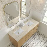 Laurent 60" Double Vanity, Light Natural Oak, w/ 3 CM Tajnar Eclos Top